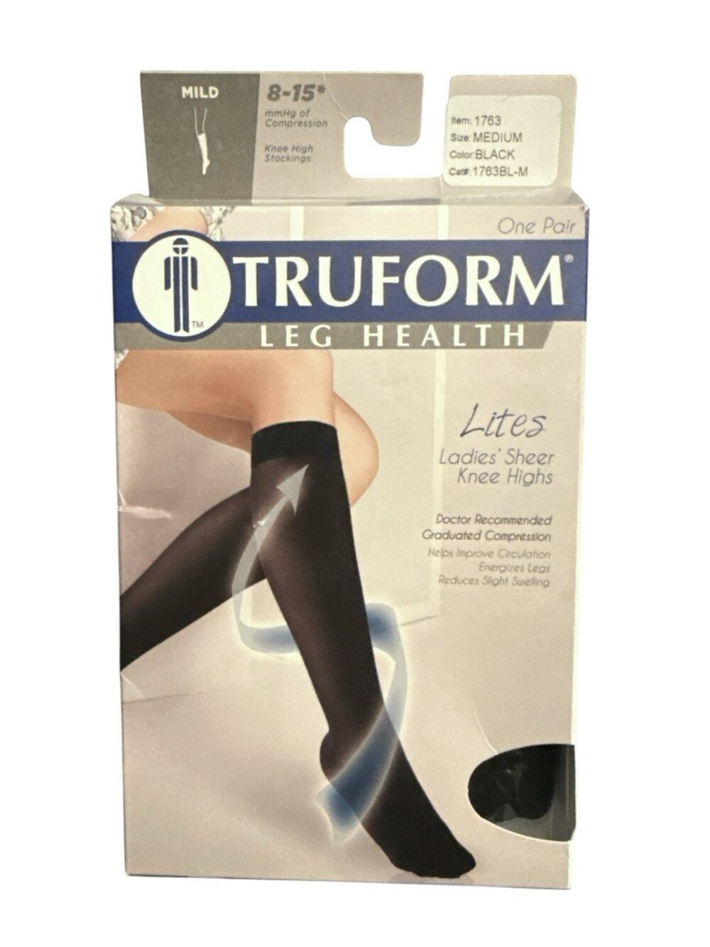 Truform Sheer Compression Stockings 8-15 mmHg Knee High Black Medium 1763